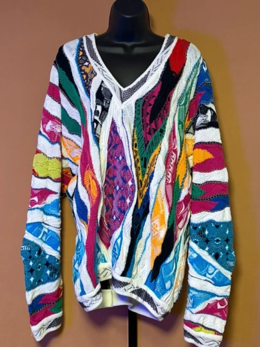 Vintage COOGI Multicolor 3D Knit V-Neck Sweater - Men's XL - 90s Hip Hop